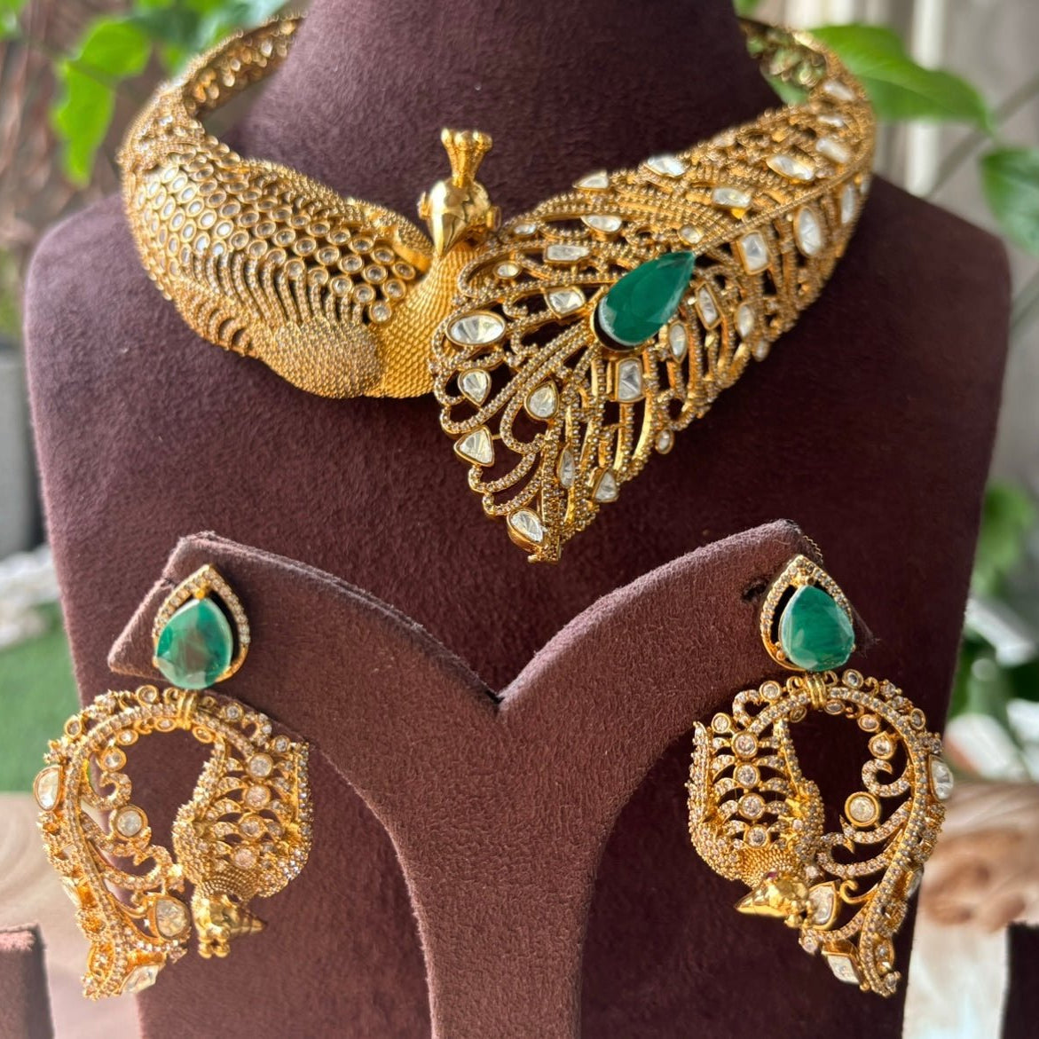 Designer Peacock Statement Hasli with designer earrings - MR Jewels